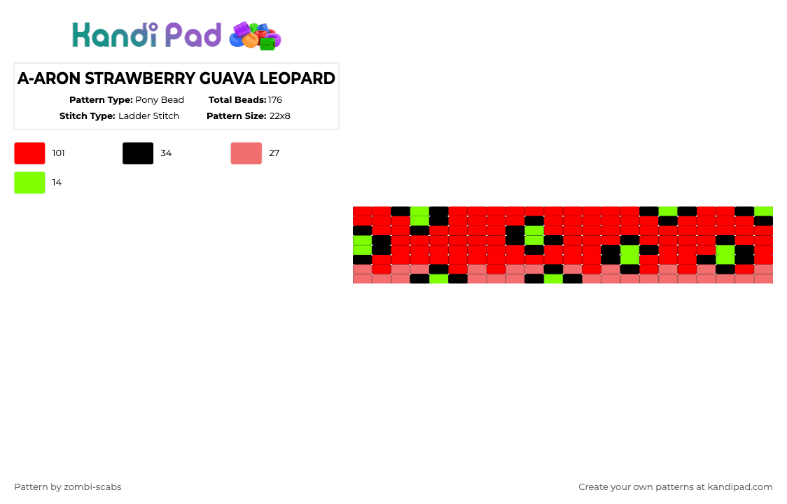 A-ARON STRAWBERRY GUAVA LEOPARD - Pony Bead Pattern by zombi-scabs on Kandi Pad - red