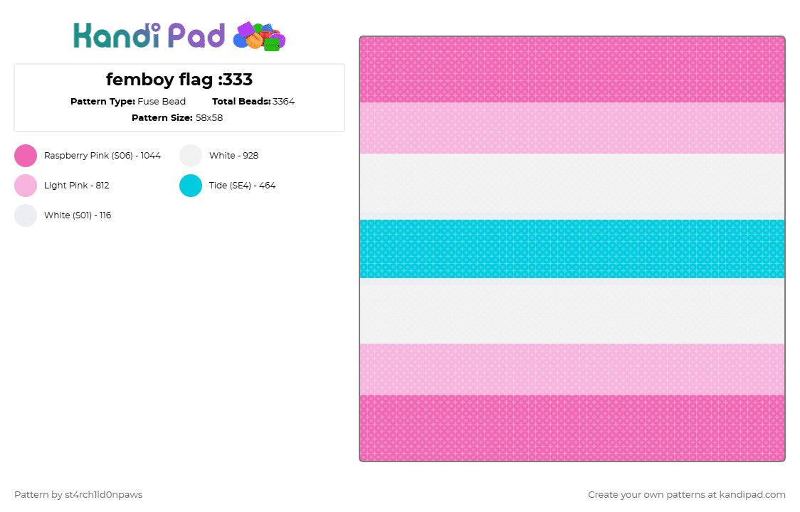 femboy flag :333 - Fuse Bead Pattern by s3r1al_d3s4gnati0n_n on Kandi Pad - pink,femboy,pride,white