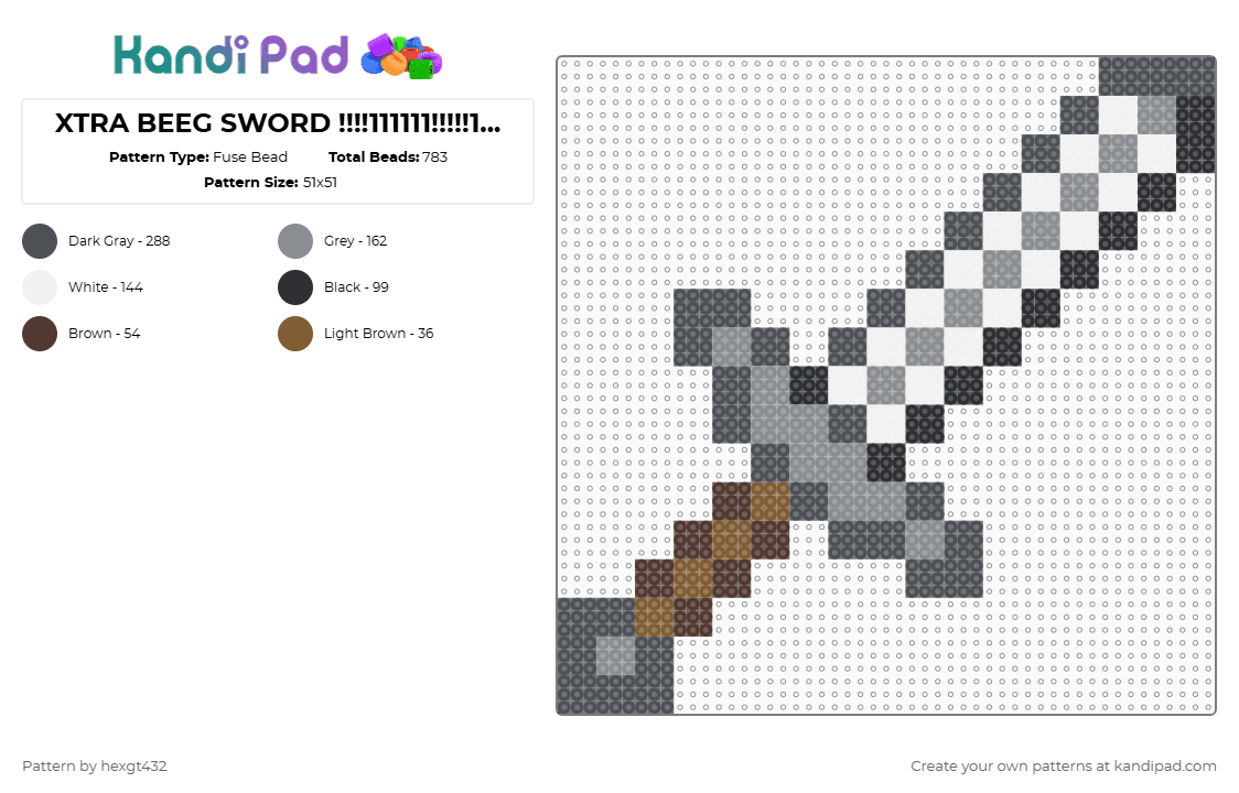 XTRA BEEG SWORD !!!!111111!!!!!1111!!!!1 - Fuse Bead Pattern by shockwave on Kandi Pad - gray,sword,weapon,video game,gaming,minecraft,big2