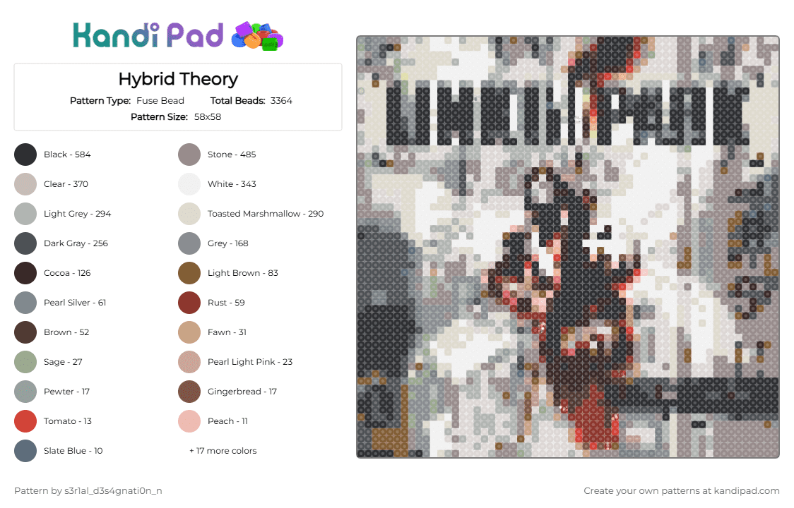 Hybrid Theory - Fuse Bead Pattern by shockwave on Kandi Pad - linkin park,nu metal,fuse bead