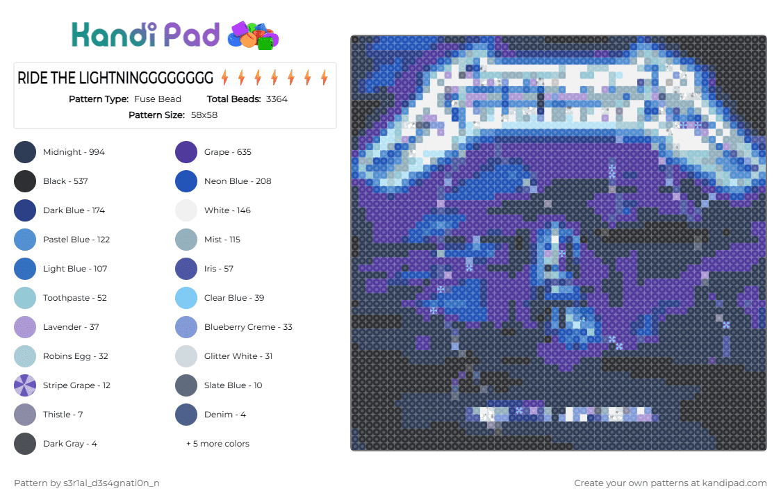 RIDE THE LIGHTNINGGGGGGGG ⚡⚡⚡⚡⚡⚡⚡ - Fuse Bead Pattern by shockwave on Kandi Pad - metallica,blue