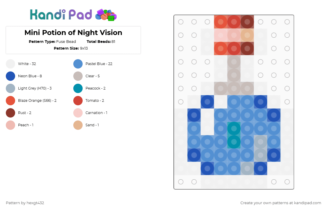 Mini Potion of Night Vision - Fuse Bead Pattern by s3r1al_d3s4gnati0n_n on Kandi Pad - white,blue,light blue,beige