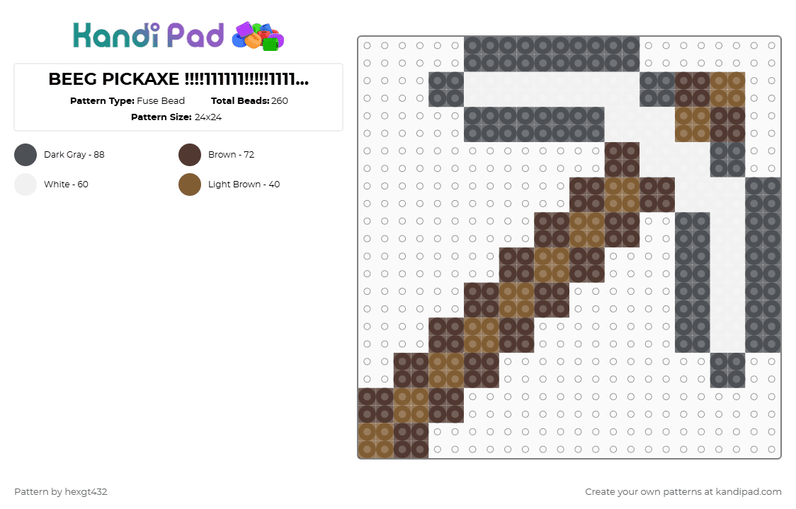BEEG PICKAXE !!!!111111!!!!!1111!!!!1 - Fuse Bead Pattern by s3r1al_d3s4gnati0n_n on Kandi Pad - gray,brown,minecraft,pickaxe
