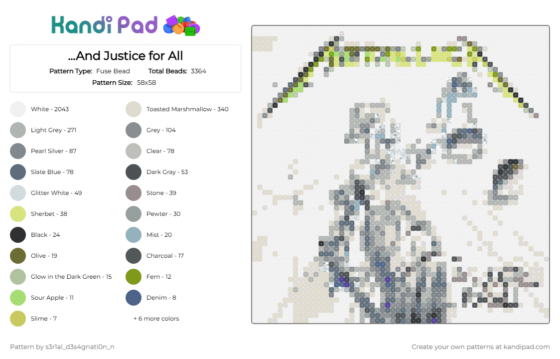 ...And Justice for All - Fuse Bead Pattern by shockwave on Kandi Pad - metallica,rock,metal,white,fuse bead