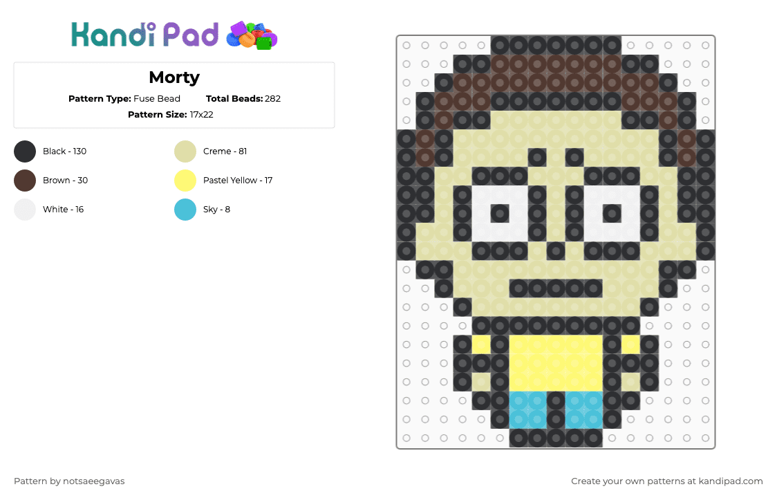 Morty - Fuse Bead Pattern by savage_pixel_beads on Kandi Pad - tv show,animation,scifi,character,cartoon,yellow,tv,rick and morty,morty,show