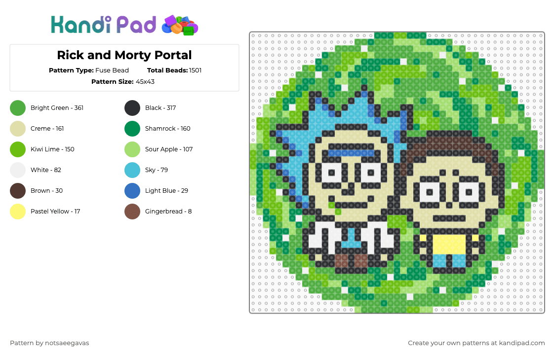 Rick and Morty Portal - Fuse Bead Pattern by savage_pixel_beads on Kandi Pad - anime,animation,green,yellow