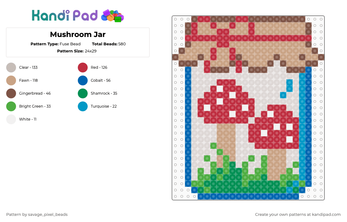 Mushroom Jar - Fuse Bead Pattern by savage_pixel_beads on Kandi Pad - beige,red,mushroom,food,cute,shroom,bottle,grass