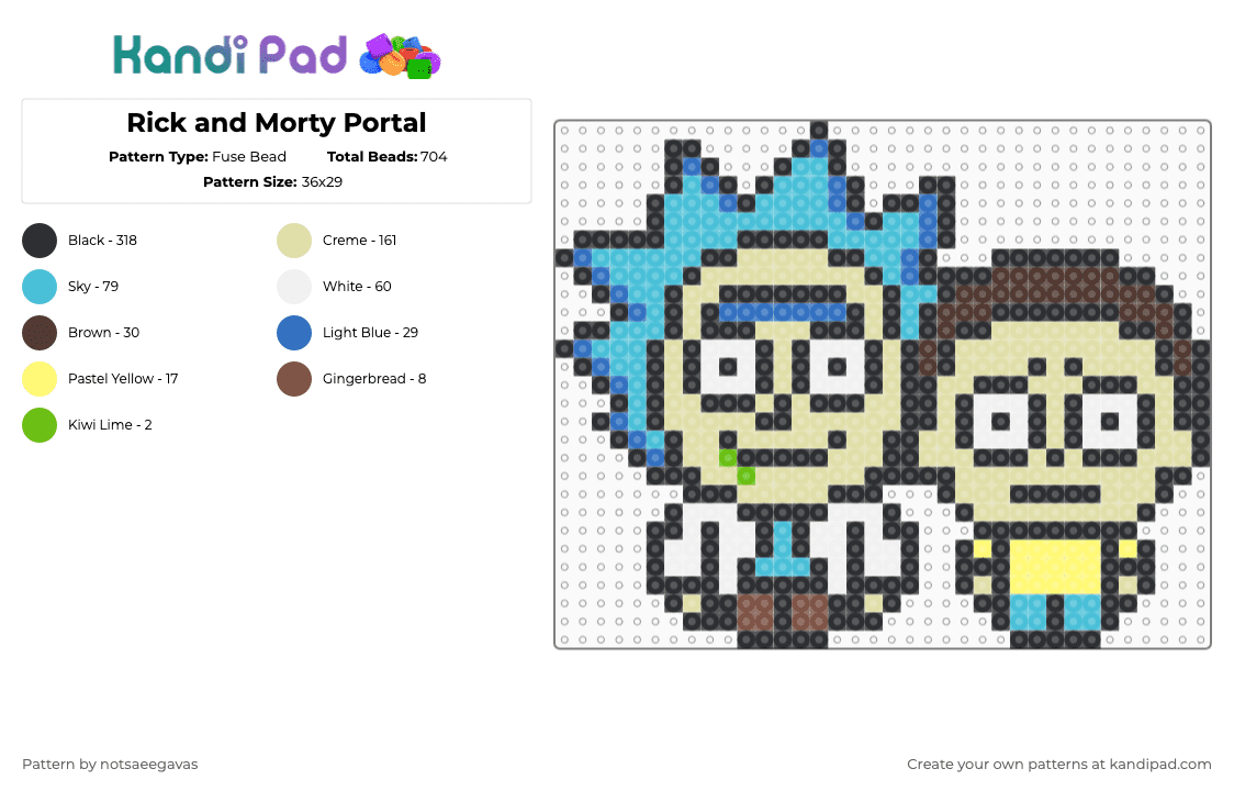 Rick and Morty - Fuse Bead Pattern by savage_pixel_beads on Kandi Pad - rick and morty,scifi,tv show,characters,character,black,light blue,yellow,rick,morty,cartoon
