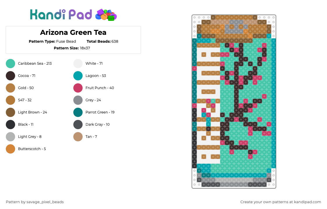 Arizona Green Tea - Fuse Bead Pattern by savage_pixel_beads on Kandi Pad - arizona,green tea,beverage,tea,food,nature,teal,tan,can,drink,cherry blossom,flowers,tree