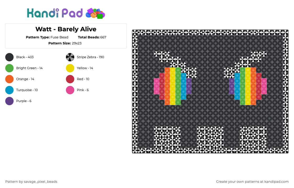 Watt - Barely Alive - Fuse Bead Pattern by savage_pixel_beads on Kandi Pad - black,yellow,red,colorful,dj,dubstep,rave,music,rainbow