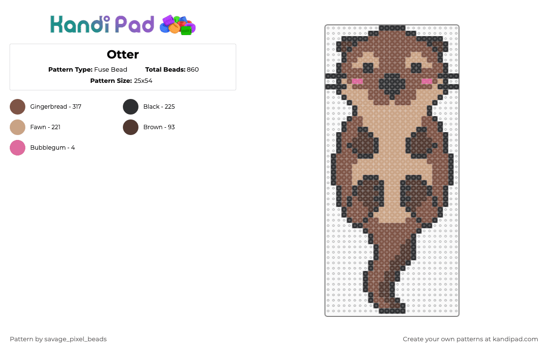 Otter - Fuse Bead Pattern by savage_pixel_beads on Kandi Pad - mammal,aquatic,animal,beige,tan,otter,cute