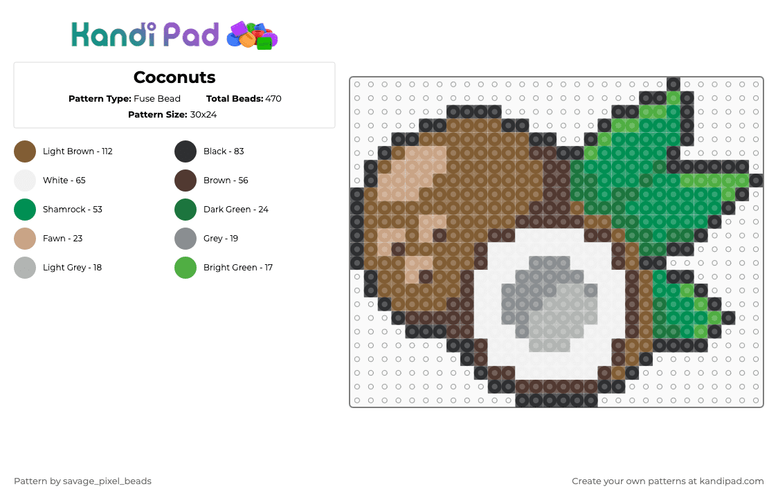 Coconuts - Fuse Bead Pattern by savage_pixel_beads on Kandi Pad - coconuts,tree,plant,nature,food,tan,green,tropical,palm,fruit