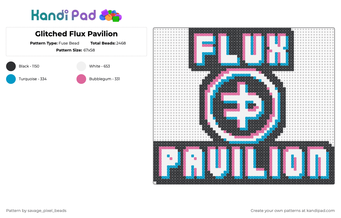 Glitched Flux Pavilion - Fuse Bead Pattern by savage_pixel_beads on Kandi Pad - flux pavilion,logo,electronic,music,pink,light blue,dj,dubstep,artist,edm,glitched,trippy