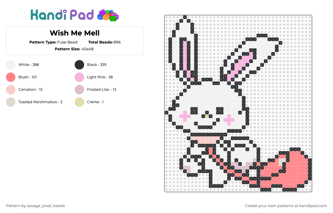 Wish Me Mell - Fuse Bead Pattern by savage_pixel_beads on Kandi Pad - white,red,bunny,cute,rabbit,character,animal,bag