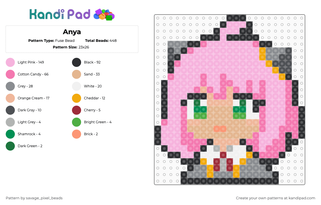 Anya - Fuse Bead Pattern by savage_pixel_beads on Kandi Pad - beige,pink,spy x family,anime,character,cute,manga,chibi
