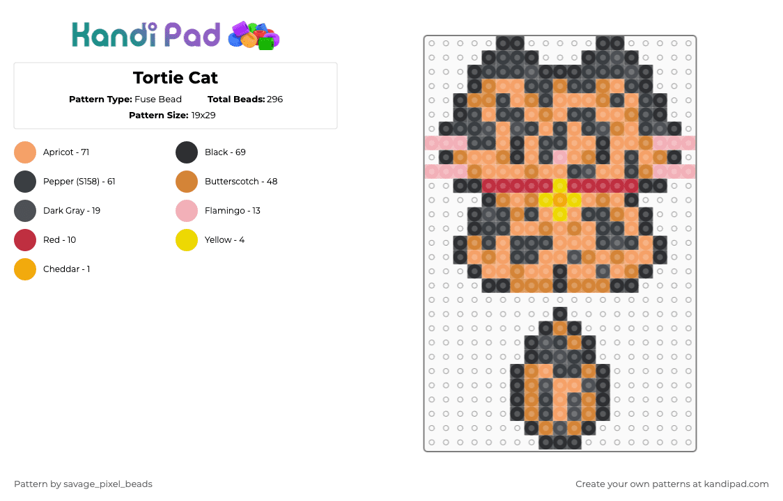 Tortie Cat - Fuse Bead Pattern by savage_pixel_beads on Kandi Pad - 