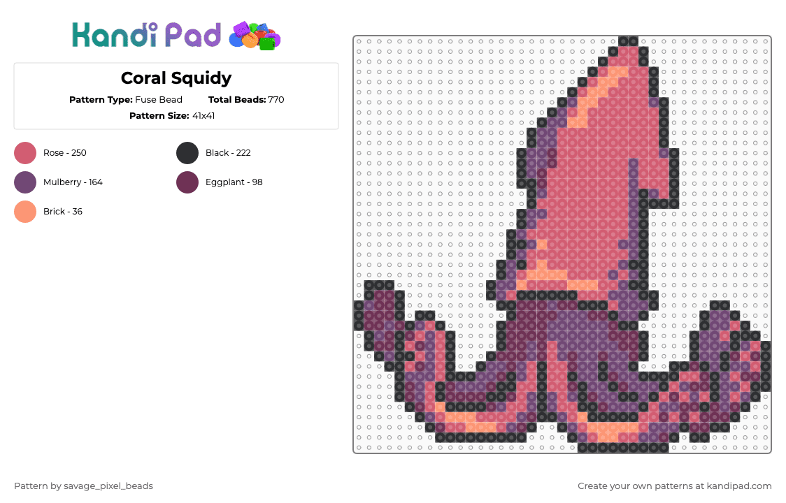 Coral Squidy - Fuse Bead Pattern by savage_pixel_beads on Kandi Pad - 