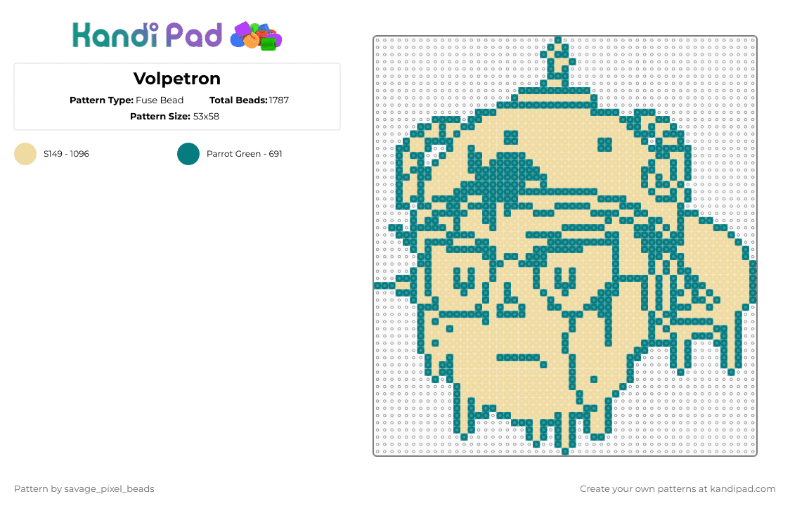Volpetron Ice Melt - Fuse Bead Pattern by savage_pixel_beads on Kandi Pad - teal,beige,volpe,ray volpe,edm,dubstep,rave,dj,brostep,melt