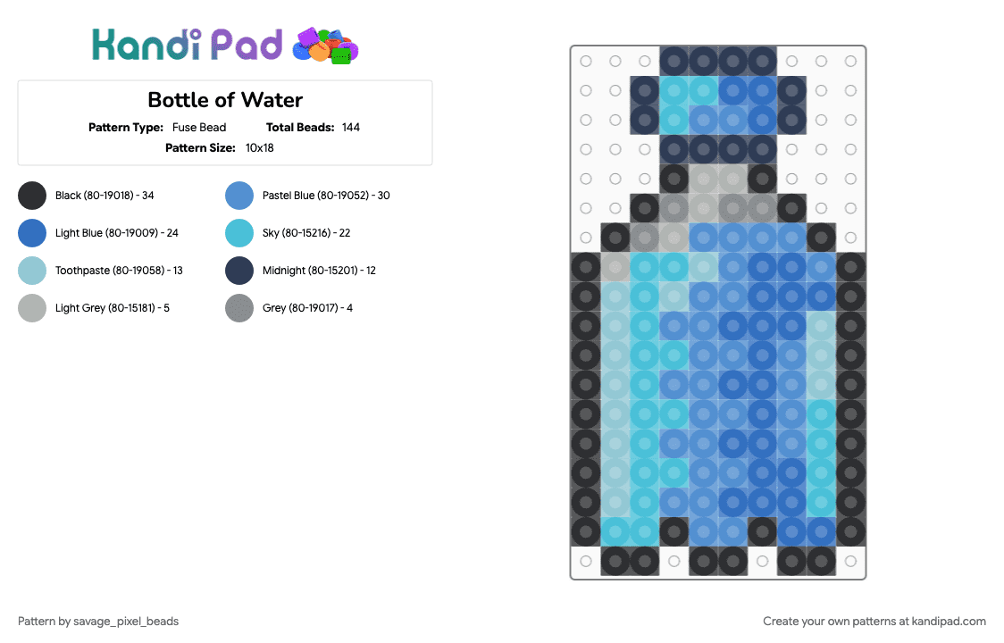 Bottle of Water - Fuse Bead Pattern by savage_pixel_beads on Kandi Pad - blue, drink, hydrate, light blue, liquid, moist, plastic, water, wet