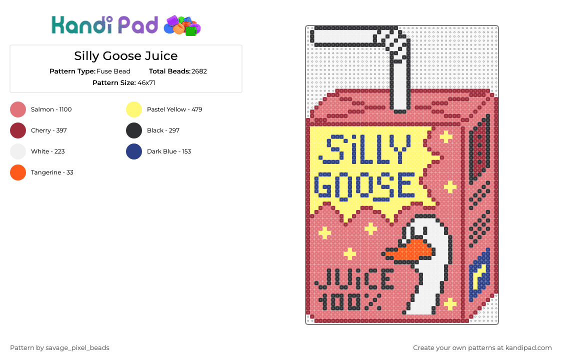 Silly Goose Juice - Fuse Bead Pattern by savage_pixel_beads on Kandi Pad - red,food,drink,funny,animal,silly,wacky,straw