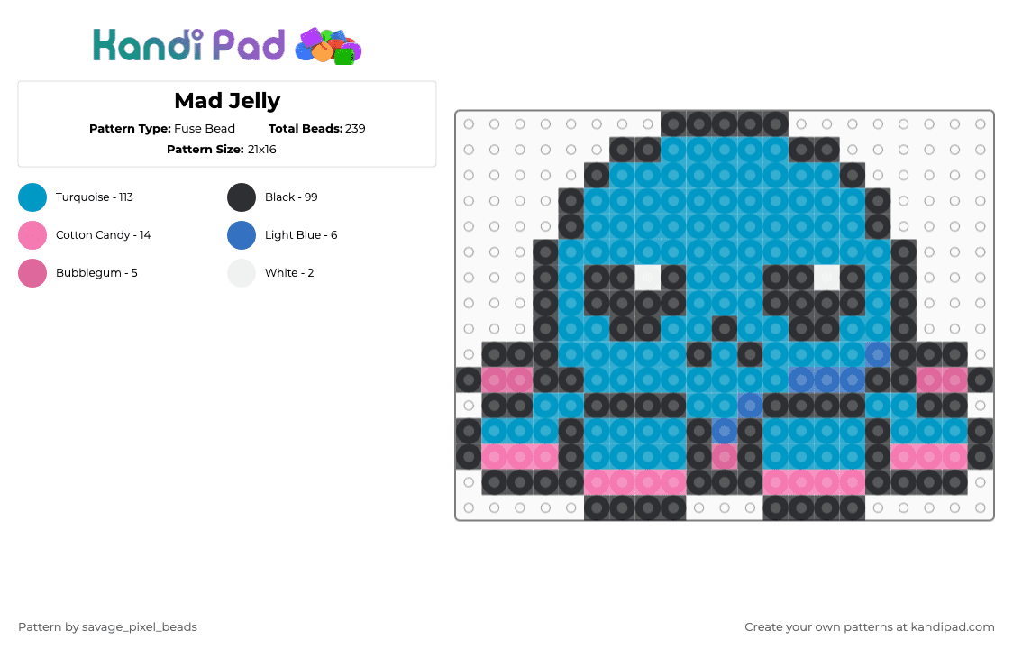 Mad Octopus - Fuse Bead Pattern by savage_pixel_beads on Kandi Pad - cartoon,creature,kawaii,animal,light blue,angry,jellyfish,cute,ocean