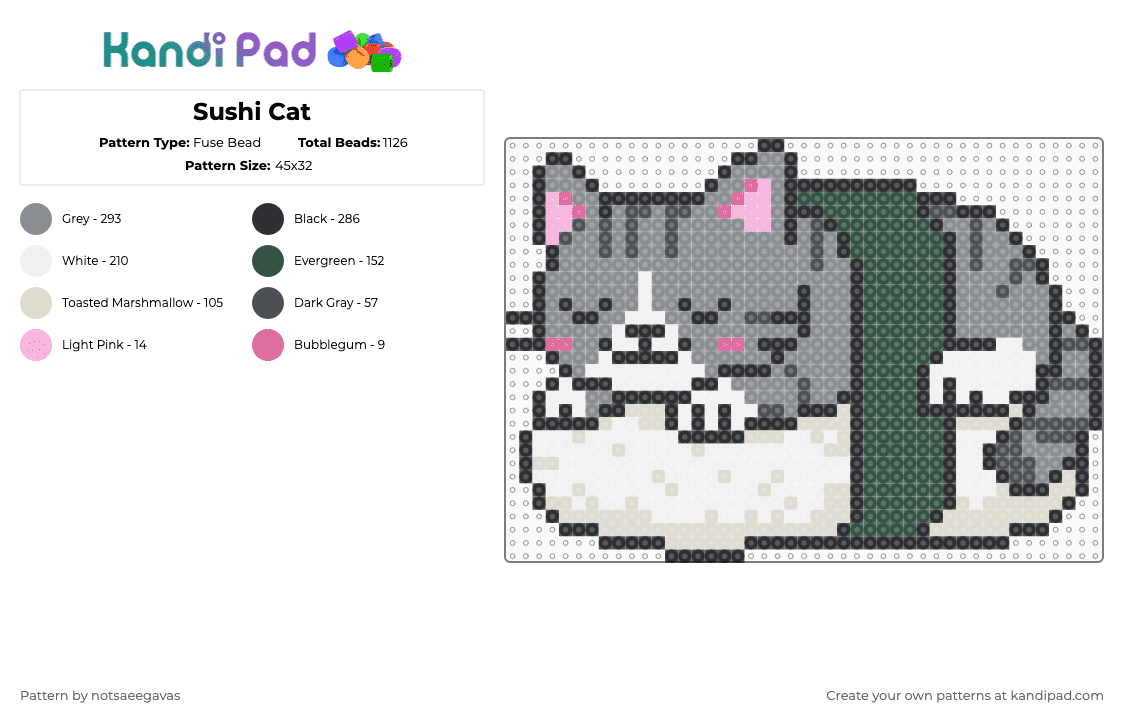Sushi Cat - Fuse Bead Pattern by savage_pixel_beads on Kandi Pad - cat,sushi,sleeping,rice,animal,food,gray,cute,kitty