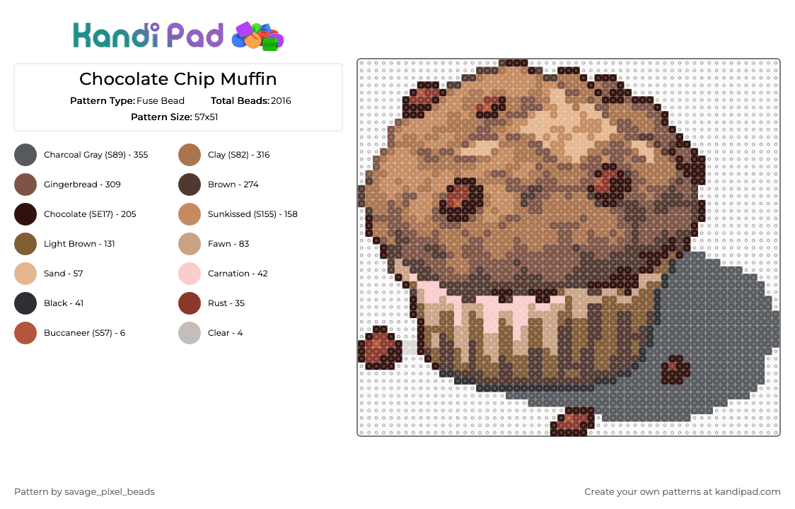 Chocolate Chip Muffin - Fuse Bead Pattern by savage_pixel_beads on Kandi Pad - brown,tan,food,treat,dessert,sweet,yummy,cocoa