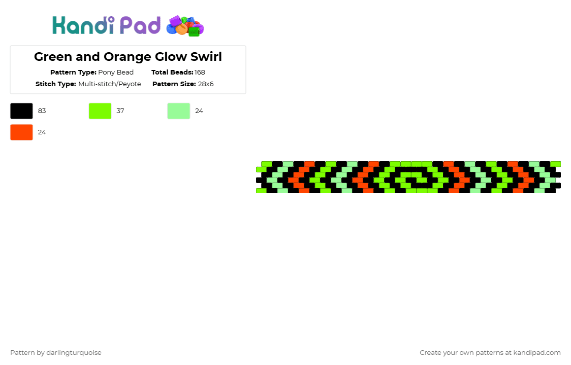 Green and Orange Glow Swirl - Pony Bead Pattern by darlingturquoise on Kandi Pad - green