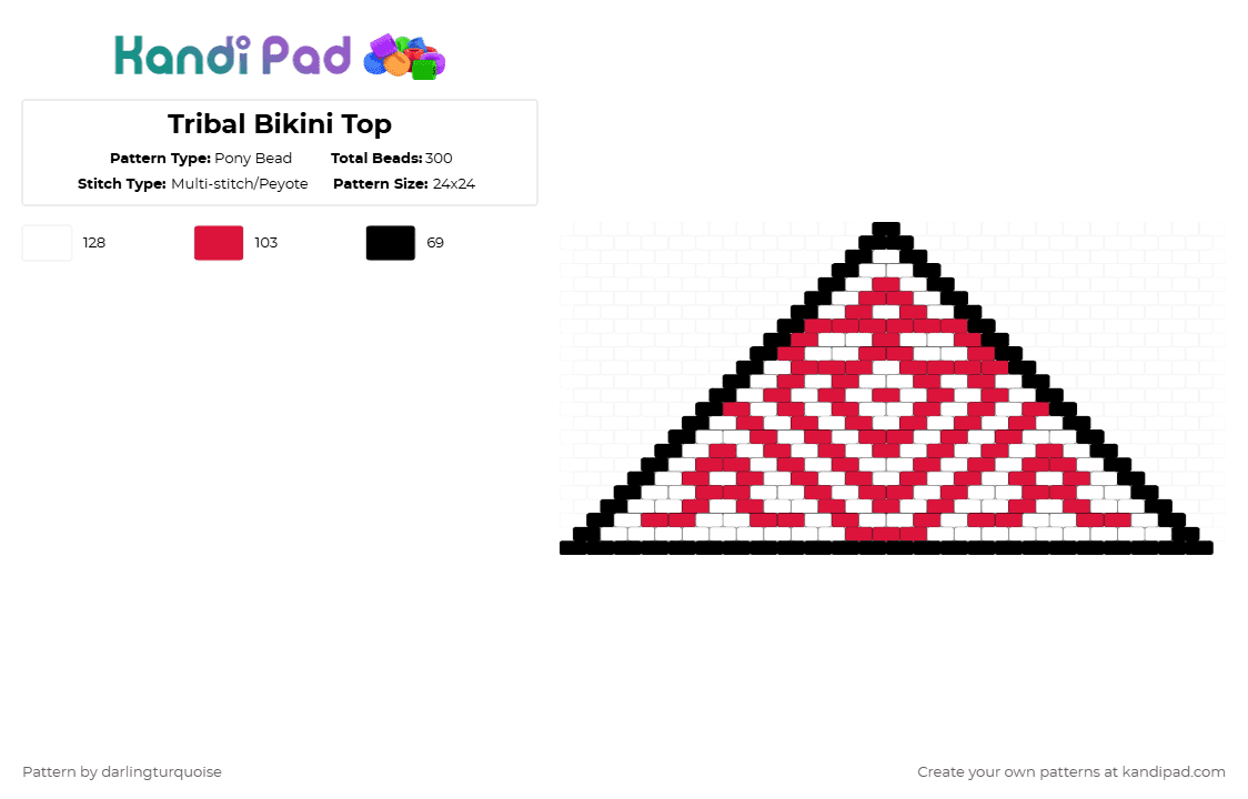 Tribal Bikini Top - Pony Bead Pattern by darlingturquoise on Kandi Pad - red,white