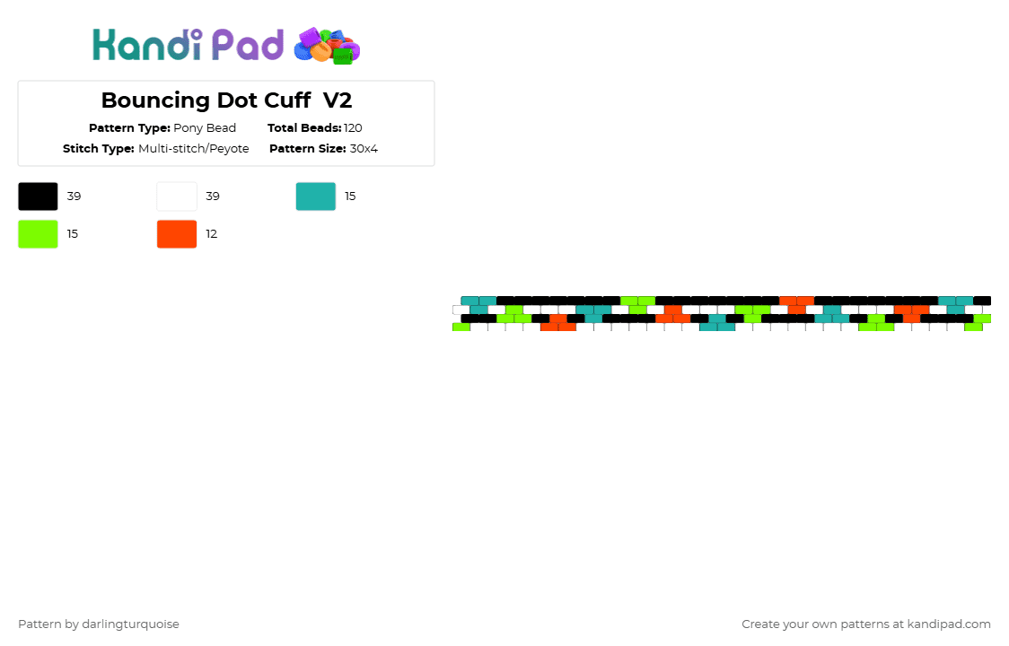 Bouncing Dot Cuff  V2 - Pony Bead Pattern by darlingturquoise on Kandi Pad - teal,green