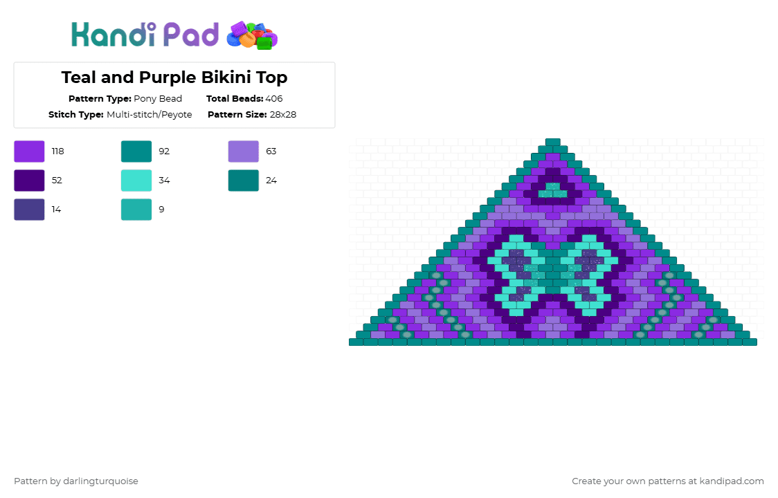 Teal and Purple Bikini Top - Pony Bead Pattern by darlingturquoise on Kandi Pad - purple