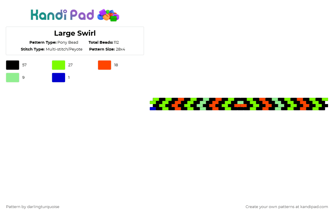 Large Swirl - Pony Bead Pattern by darlingturquoise on Kandi Pad - black,green,red