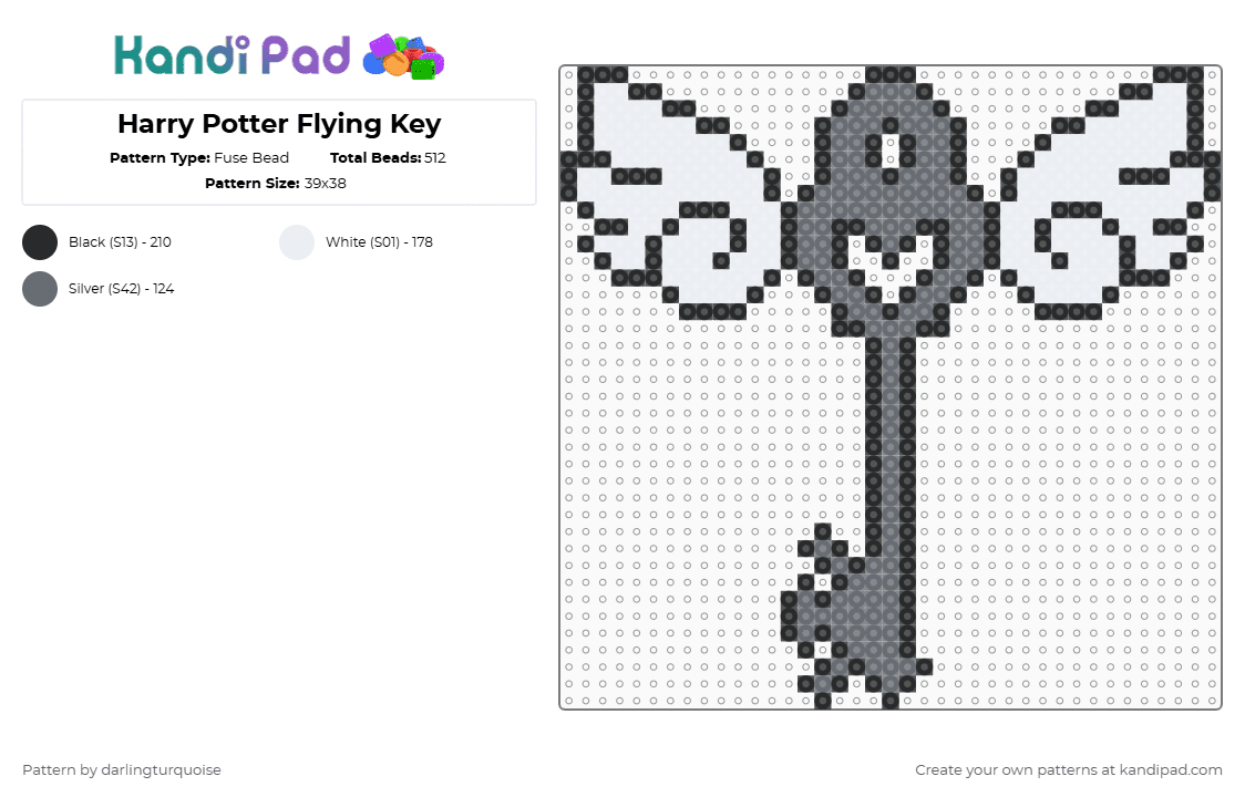 Harry Potter Flying Key - Fuse Bead Pattern by darlingturquoise on Kandi Pad - gray,white,cotdkeys