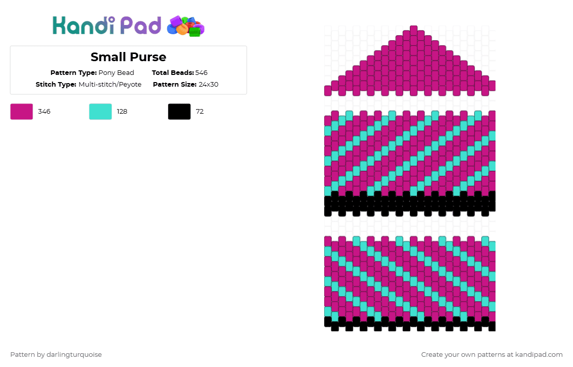 Small Purse - Pony Bead Pattern by darlingturquoise on Kandi Pad - pink,light blue