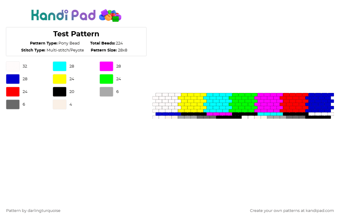 Test Pattern Larger - Pony Bead Pattern by darlingturquoise on Kandi Pad - light blue,pink,purple,colorful