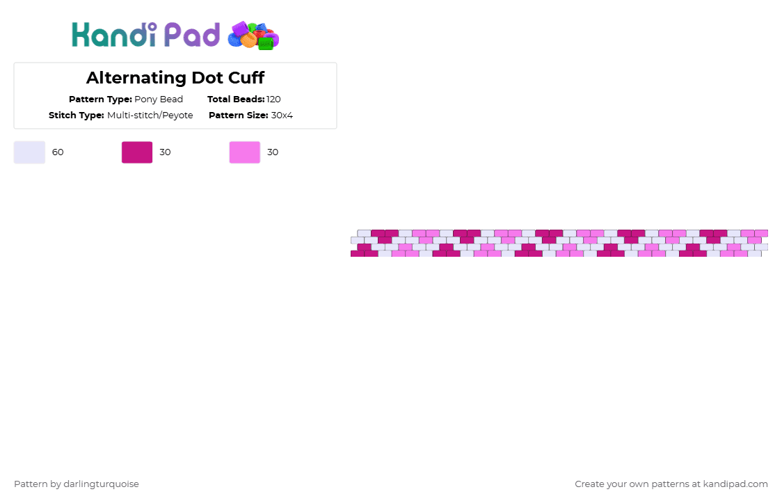 Pink Alternating Dot Cuff - Pony Bead Pattern by darlingturquoise on Kandi Pad - pink,white