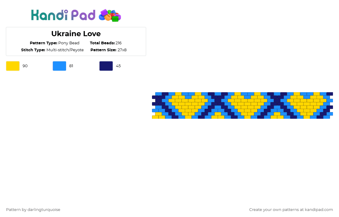 Ukraine Love - Pony Bead Pattern by darlingturquoise on Kandi Pad - yellow,light blue