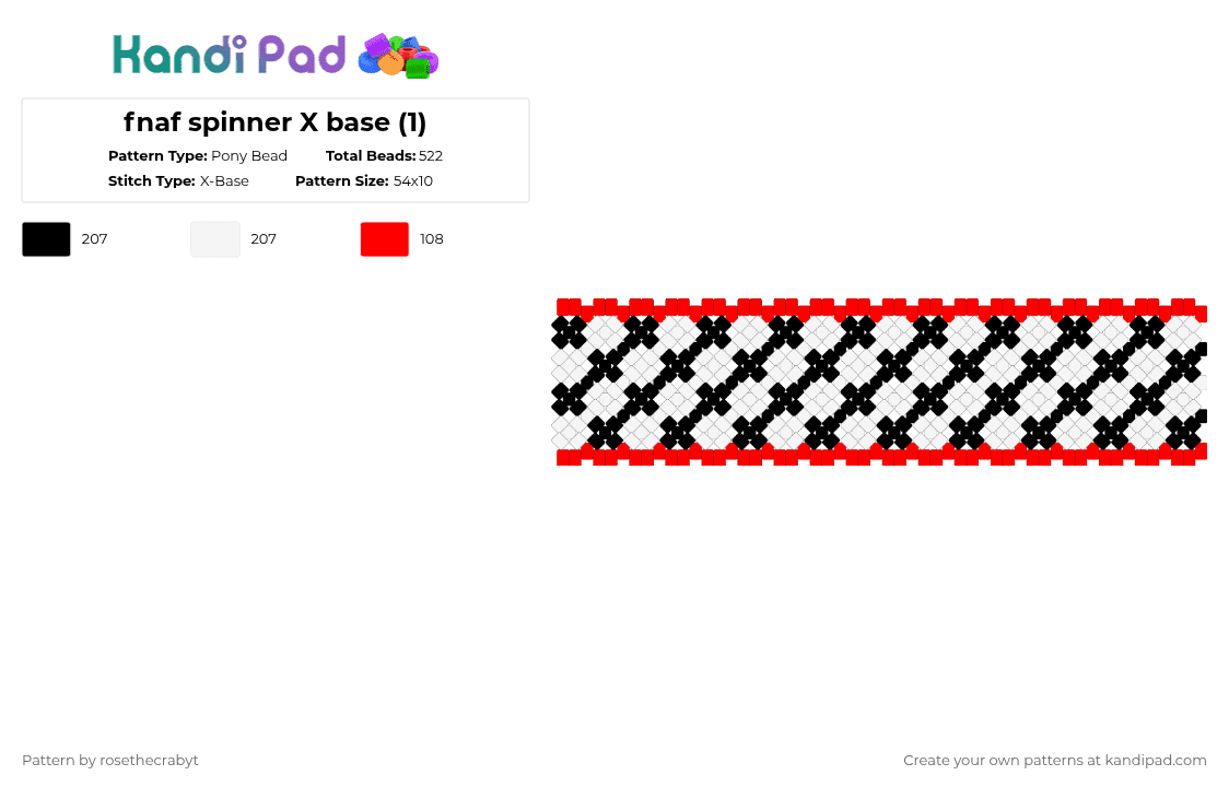 fnaf spinner X base (1) - Pony Bead Pattern by rosethecrabyt on Kandi Pad - red,white,spinners,fnaf,horror,rotater