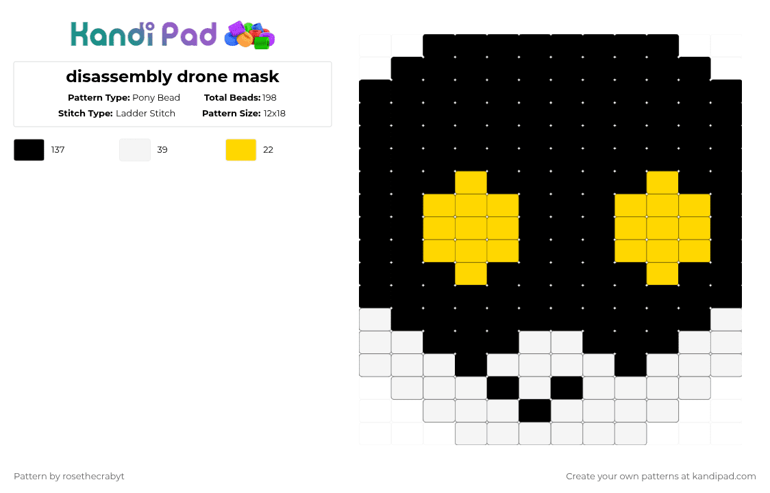 disassembly drone mask - Pony Bead Pattern by rosethecrabyt on Kandi Pad - black,white,yellow