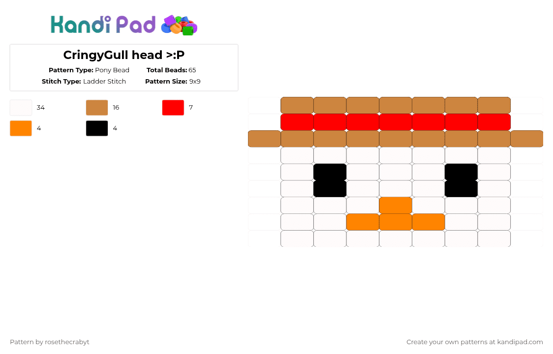 CringyGull head >:P - Pony Bead Pattern by rosethecrabyt on Kandi Pad - orange