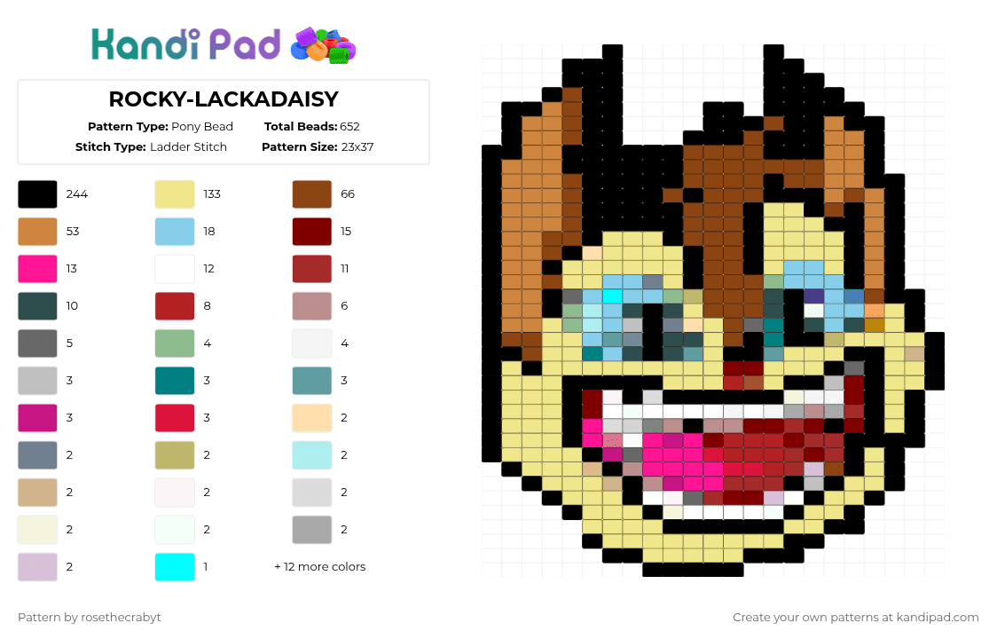 ROCKY-LACKADAISY - Pony Bead Pattern by rosethecrabyt on Kandi Pad - black,red,orange,yellow,lackadaisy