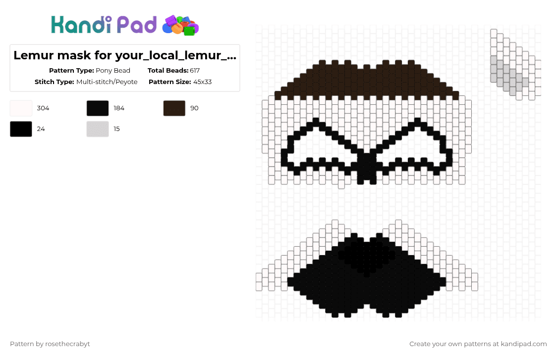 Lemur mask for your_local_lemur_therian (but anyone can use) - Pony Bead Pattern by rosethecrabyt on Kandi Pad - white