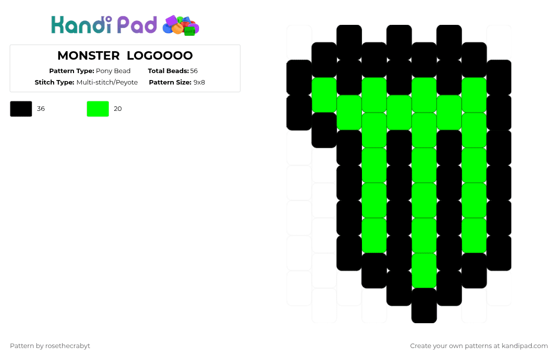 MONSTER  LOGOOOO - Pony Bead Pattern by rosethecrabyt on Kandi Pad - black,green,monster