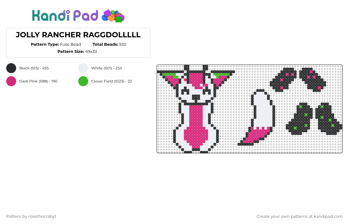 JOLLY RANCHER RAGGDOLLLLL - Fuse Bead Pattern by rosethecrabyt on Kandi Pad - pink,furry,fursona,ragdoll
