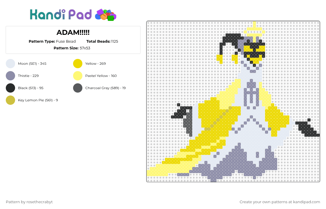 ADAM!!!!! - Fuse Bead Pattern by rosethecrabyt on Kandi Pad - gray,yellow,hazbinhotel,hh,hazbin,hotel,angel,angle,vizipop
