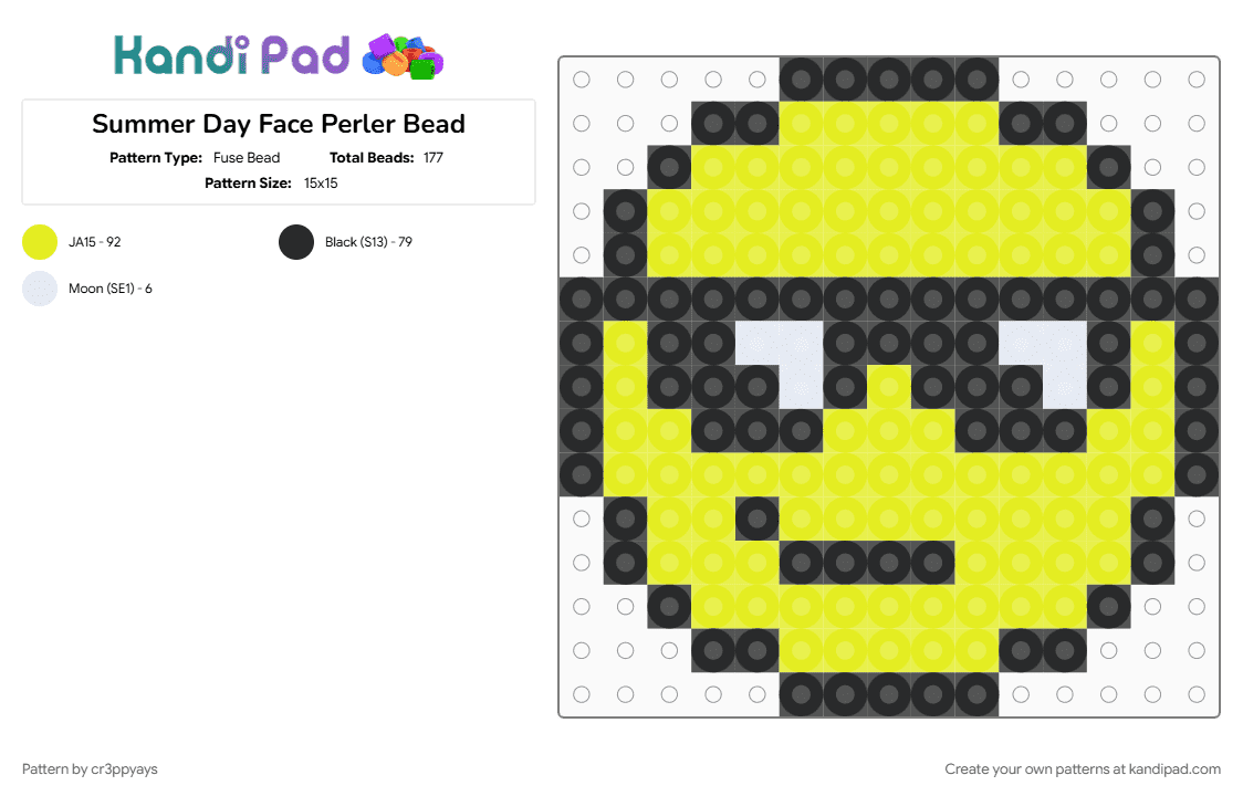 Summer Day Face Perler Bead - Fuse Bead Pattern by cr3ppyays on Kandi Pad - cool, kandipatterns, perler bead, rave, scene, smiley, summer, yellow
