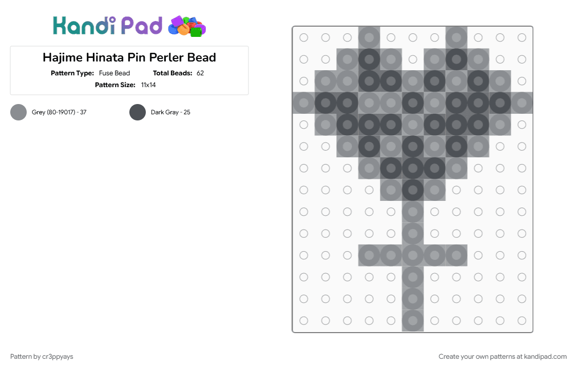 Hajime Hinata Pin Perler Bead - Fuse Bead Pattern by cr3ppyays on Kandi Pad - anime, cosplay, danganronpa, gray, grey, kandipatterns, perler bead, small, visual novel