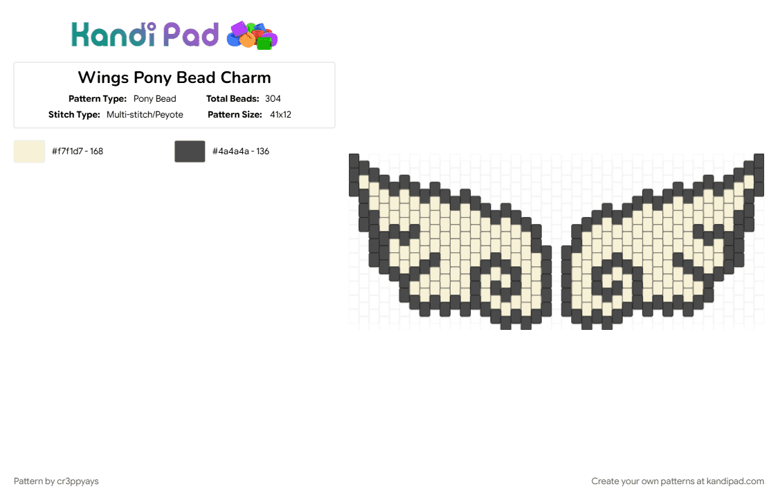 Wings Pony Bead Charm - Pony Bead Pattern by cr3ppyays on Kandi Pad - black, brown, charm, cute, kandipatterns, pony beads, white, wing