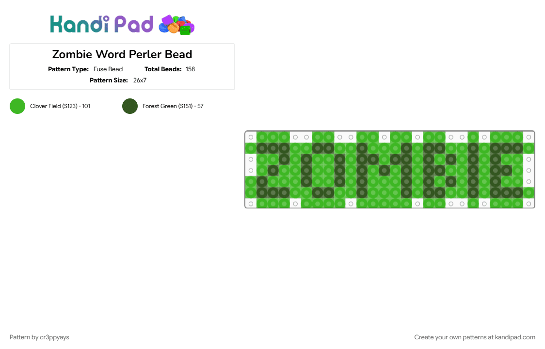 Zombie Word Perler Bead - Fuse Bead Pattern by cr3ppyays on Kandi Pad - gold, green, kandipatterns, perler bead, rave, scene, word, zombie