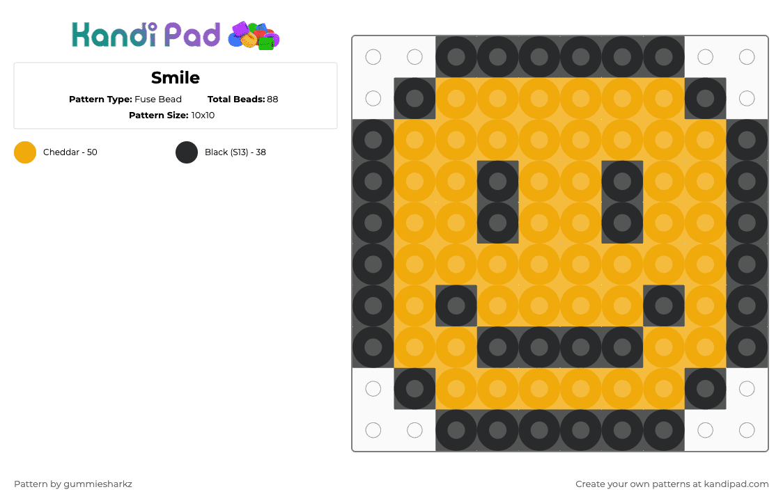 Smile - Fuse Bead Pattern by gummiesharkz on Kandi Pad - smiley,face,simple,charm,smile,black,orange,pumpkin,halloween,holiday,spooky